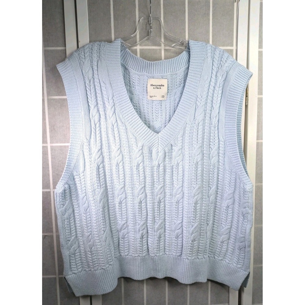Abercrombie And Fitch Women's Sweater Vest XXL Blue Academia Knit Layer Stretchy
